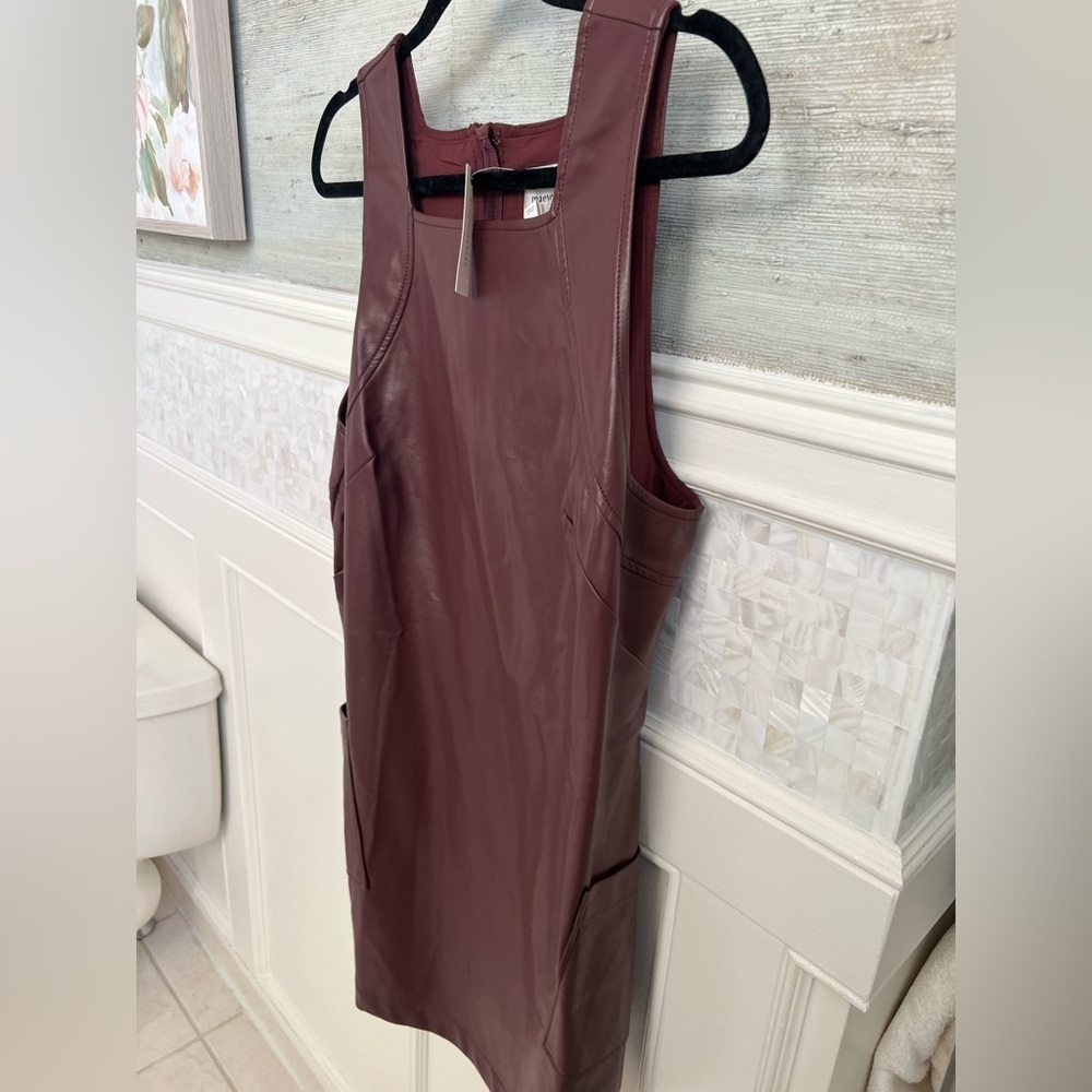 NWT new large Anthropologie Maeve faux leather sleeveless shift mini dress brown - Picture 8 of 17